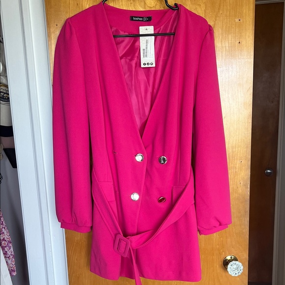 Boohoo Jackets & Blazers - Boohoo Hot Pink Double-Breasted Belted Blazer